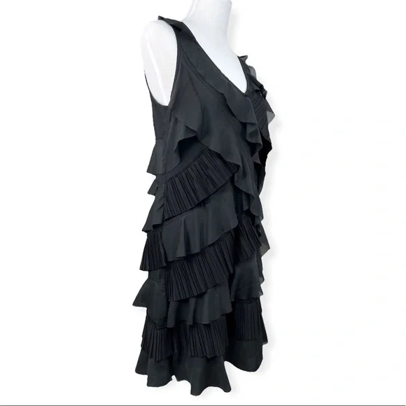 LOFT Black Tiered Ruffle Sleeveless Mini Dress V Neck Medium - Picture 6 of 11